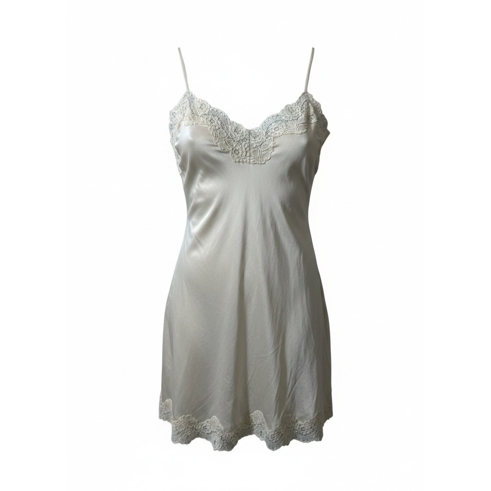 Mary Green 100% Silk Lace Trim Chemise Nightgown Cream Ivory Size M